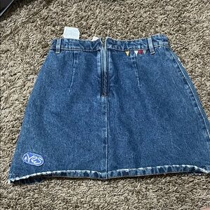 Zara Blue Denim Mini Skirt with Colorful Accents